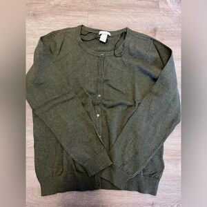 H&M Classic Crewneck Button Cardigan in Olive
